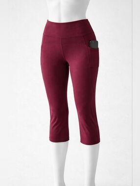 ALONG FIT Maroon Capri Leggings Size M High Rise Pocket Athletic Yoga Pants